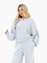 Zoey Ribbed 1/4 Zip Hoodie - Baby Blue