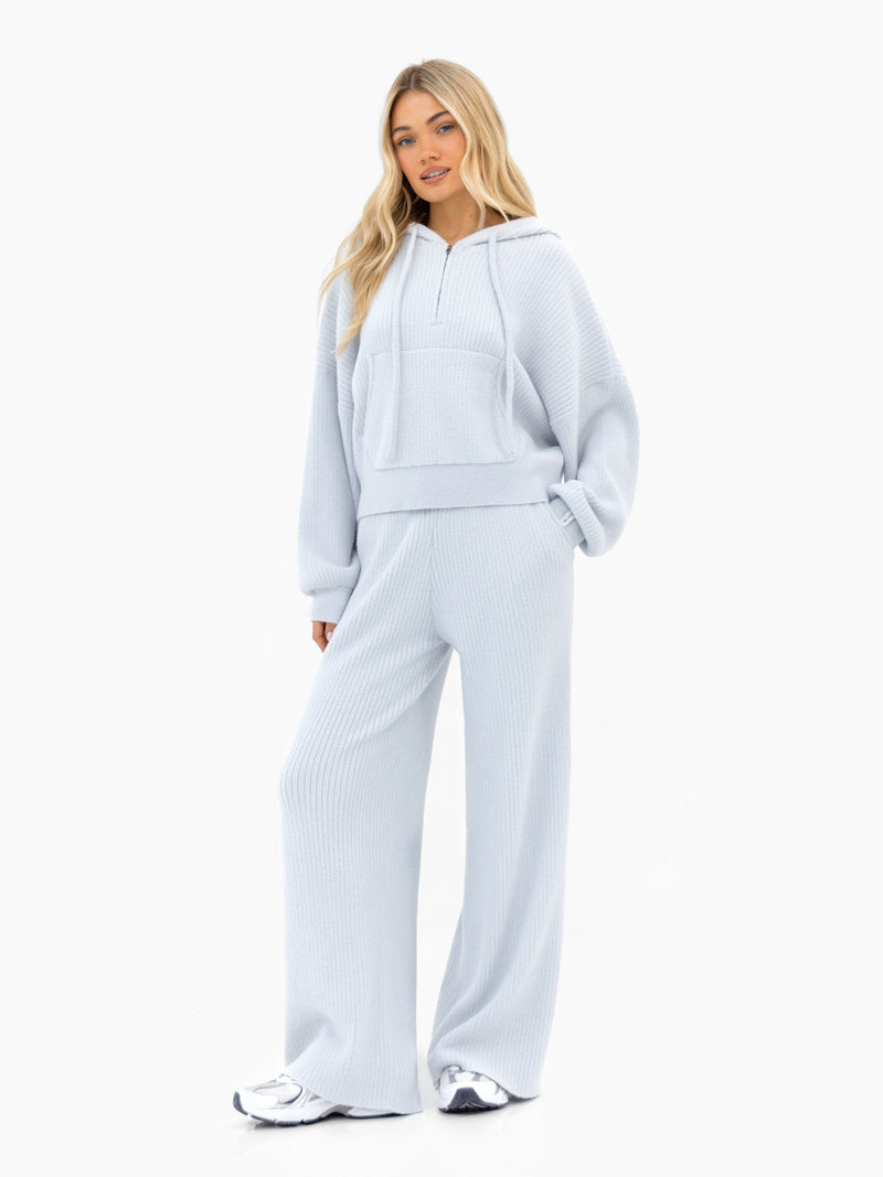 Zoey Ribbed 1/4 Zip Hoodie - Baby Blue