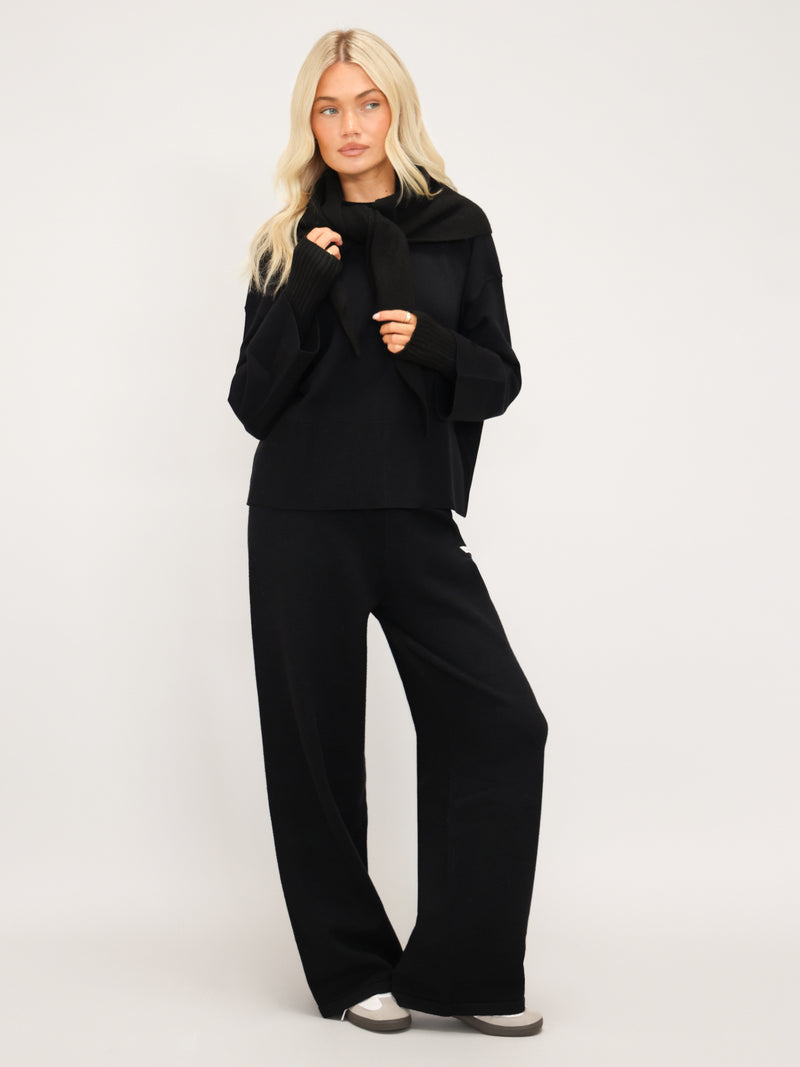 Layla Knitted Wide Leg Sweatpants - Black