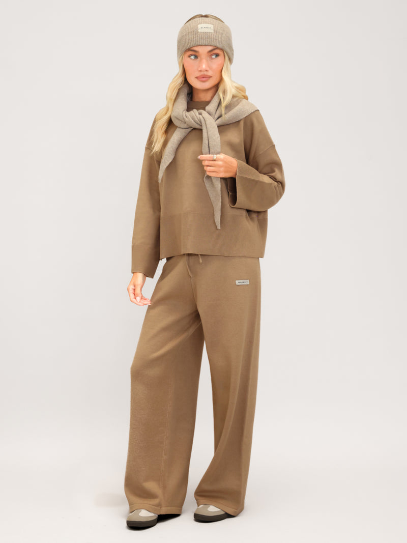 Layla Knitted Wide Leg Sweatpants - Caramel