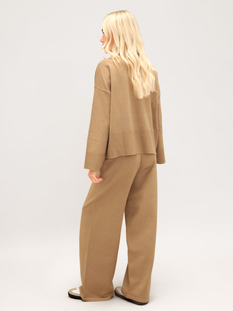 Layla Knitted Wide Leg Sweatpants - Caramel