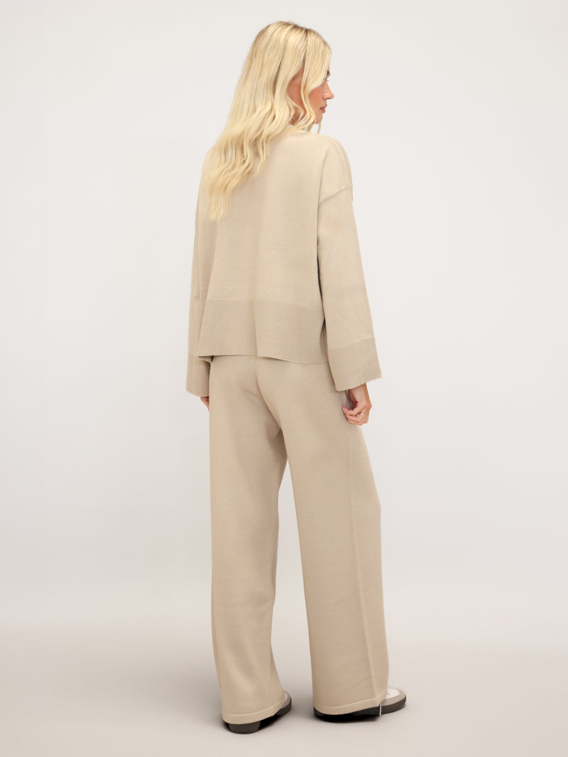 Layla Knitted Wide Leg Sweatpants - Warm Ivory