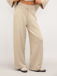 Layla Knitted Wide Leg Sweatpants - Warm Ivory