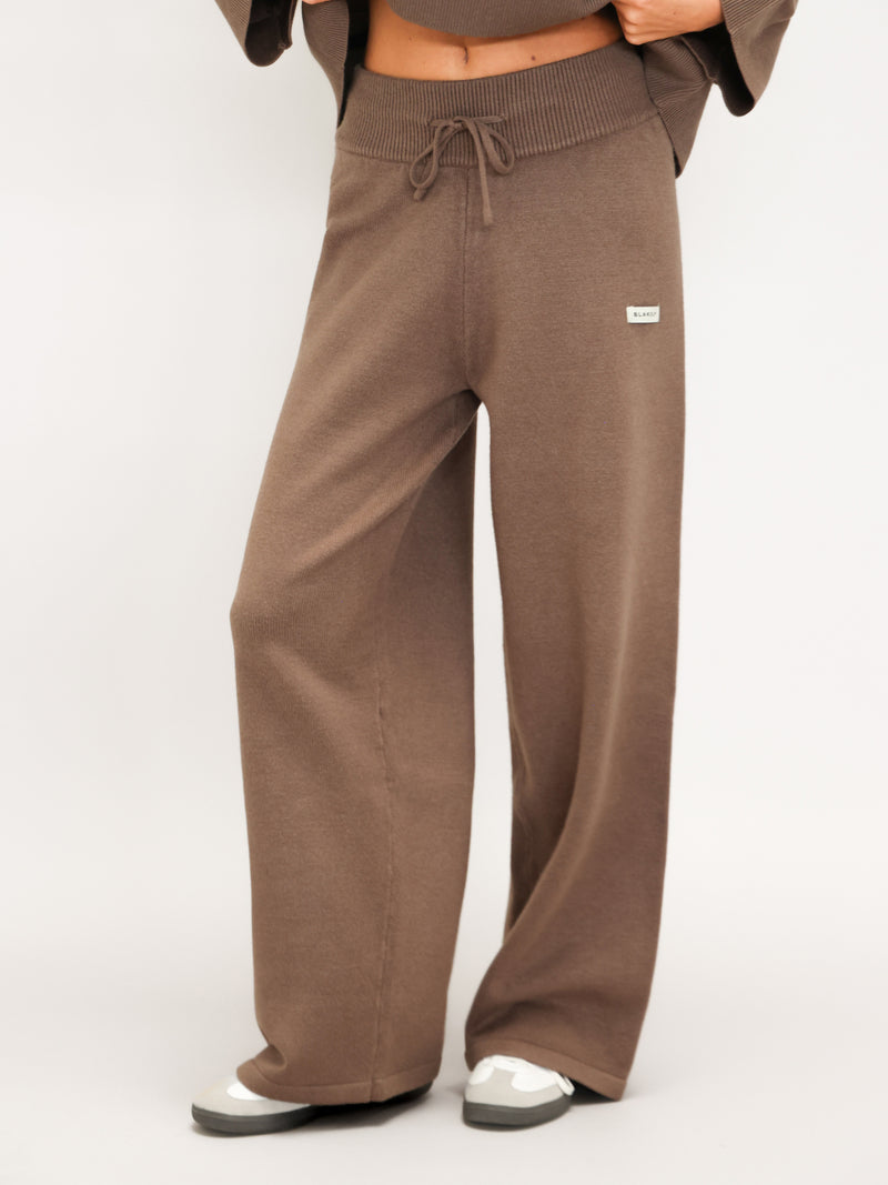 Layla Knitted Wide Leg Sweatpants - Rich Taupe