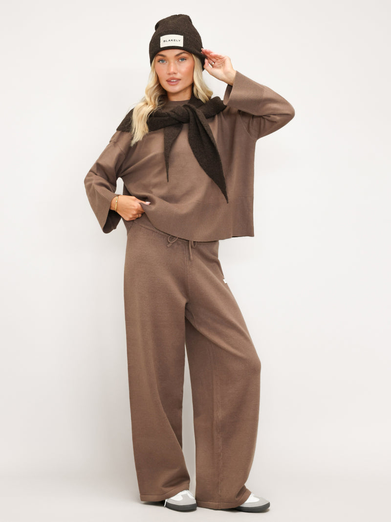 Layla Knitted Wide Leg Sweatpants - Rich Taupe