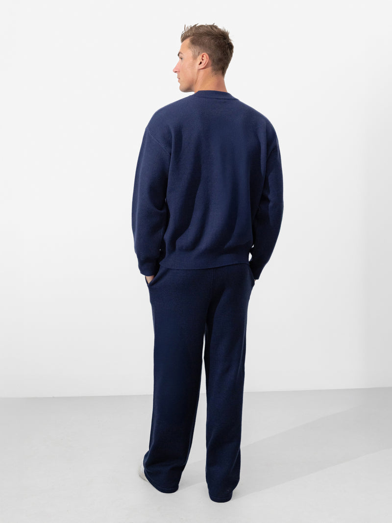 Varsity Knitted Relaxed Sweatpants - Navy