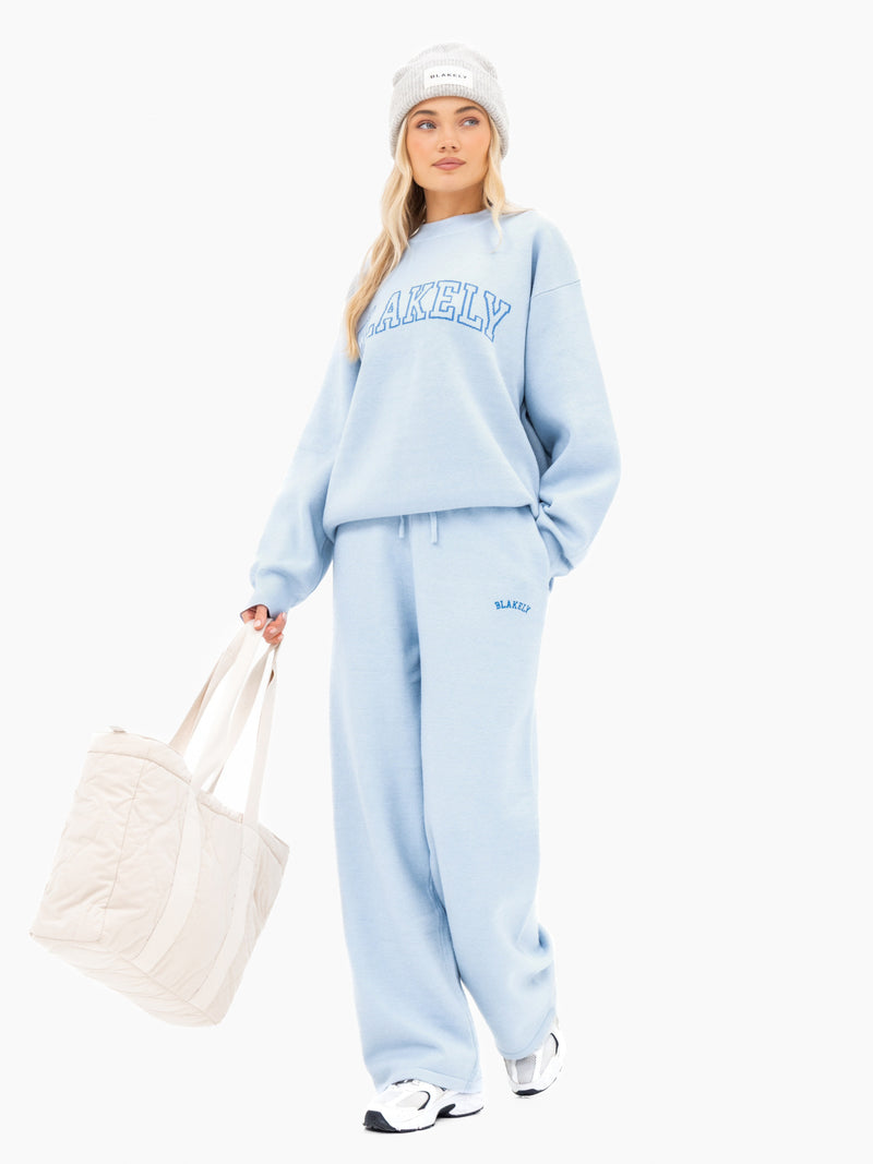 Varsity Oversized Knitted Sweater - Baby Blue