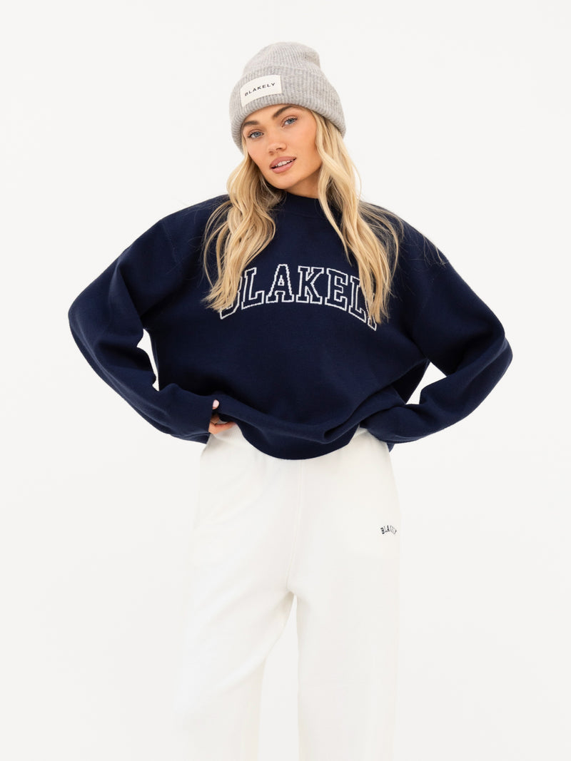 Varsity Knitted Wide Leg Sweatpants - Light Grey