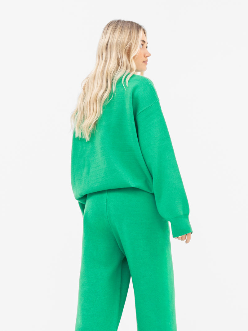 Varsity Knitted Wide Leg Sweatpants - Bright Green