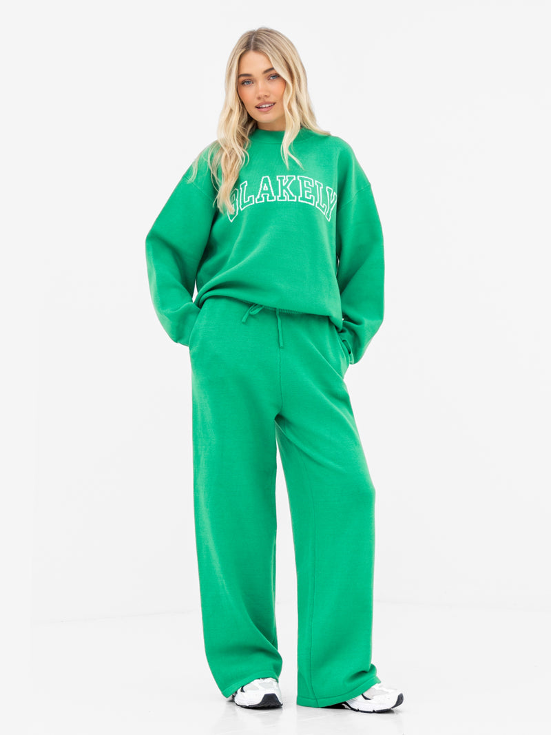 Varsity Knitted Wide Leg Sweatpants - Bright Green