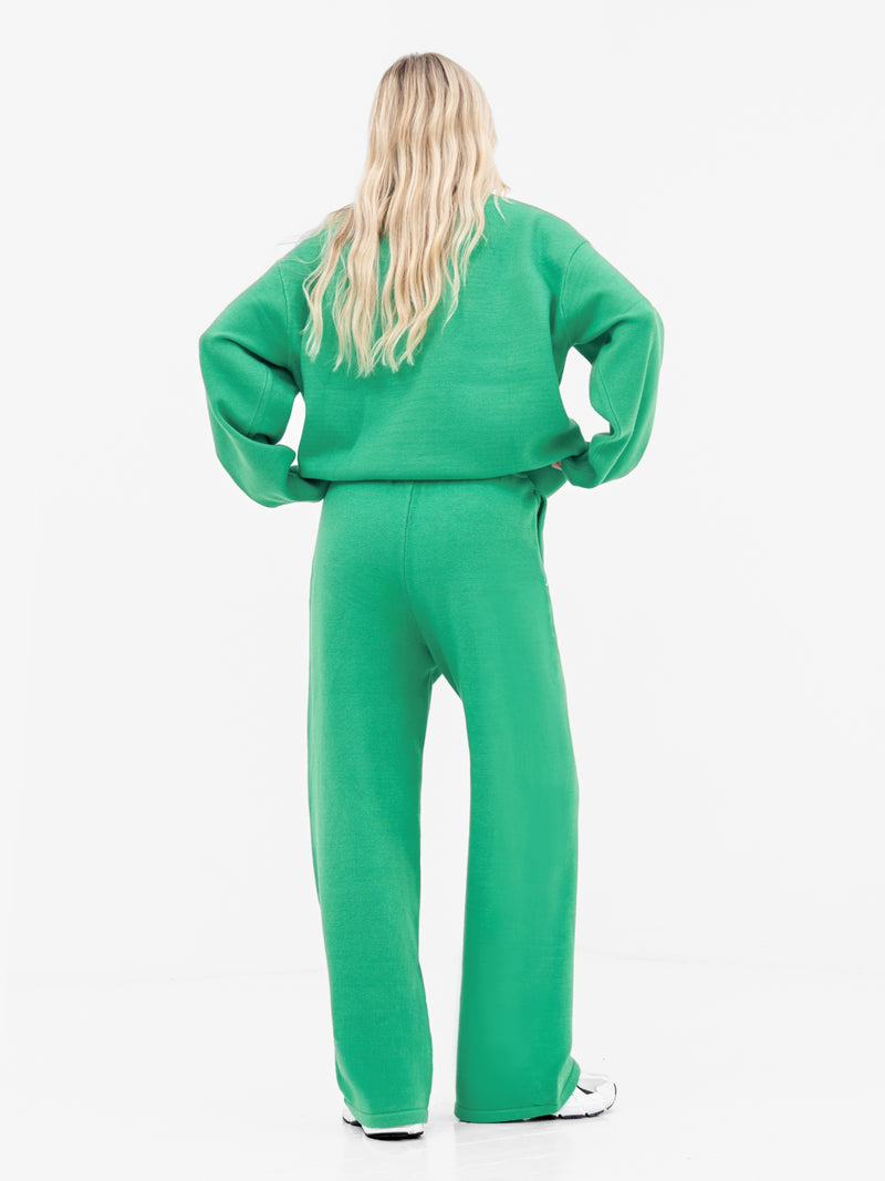 Varsity Knitted Wide Leg Sweatpants - Bright Green