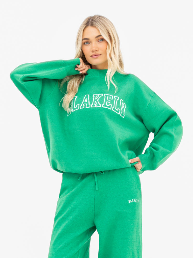 Varsity Knitted Wide Leg Sweatpants - Bright Green