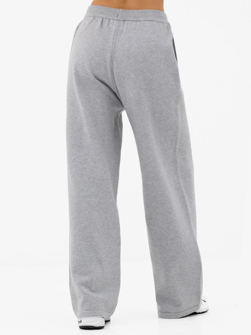 Varsity Knitted Wide Leg Sweatpants - Grey