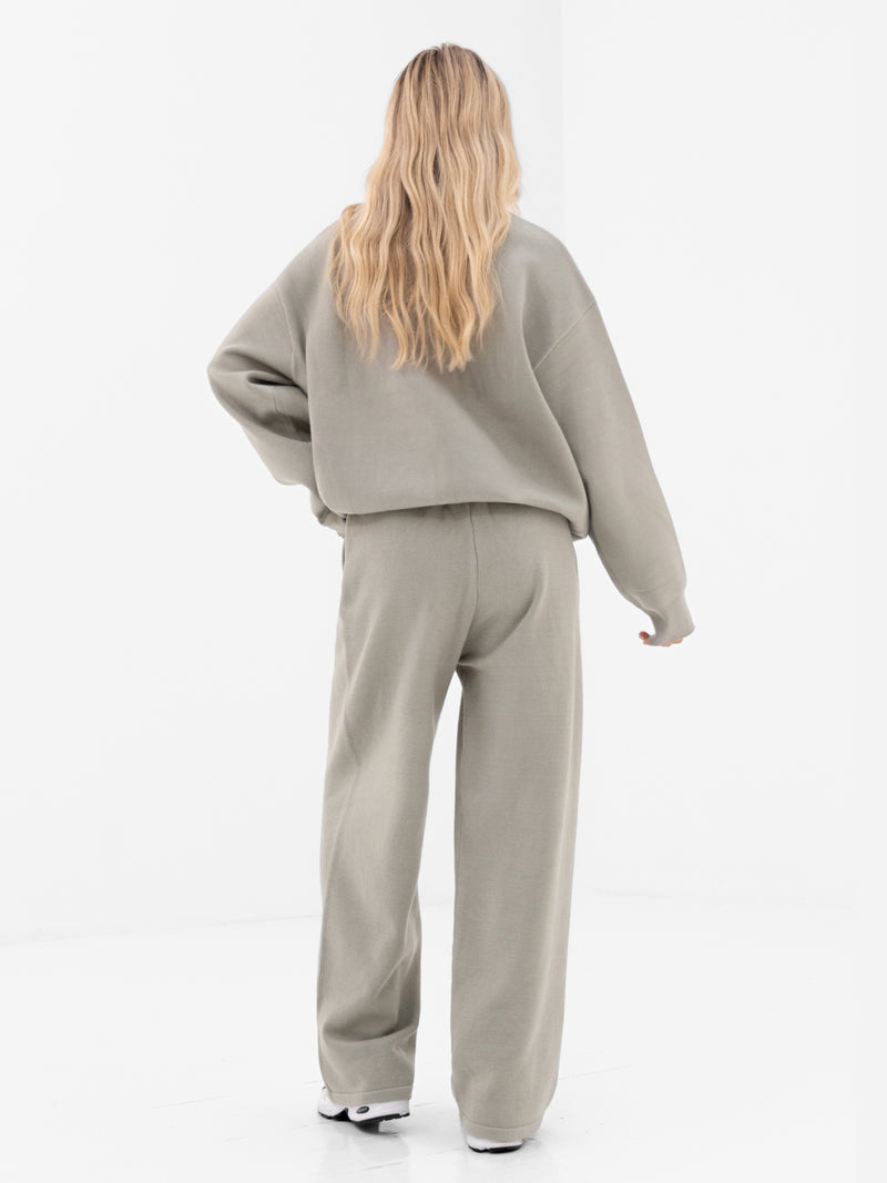 Varsity Knitted Wide Leg Sweatpants - Green