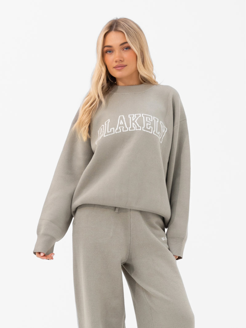 Varsity Knitted Wide Leg Sweatpants - Green