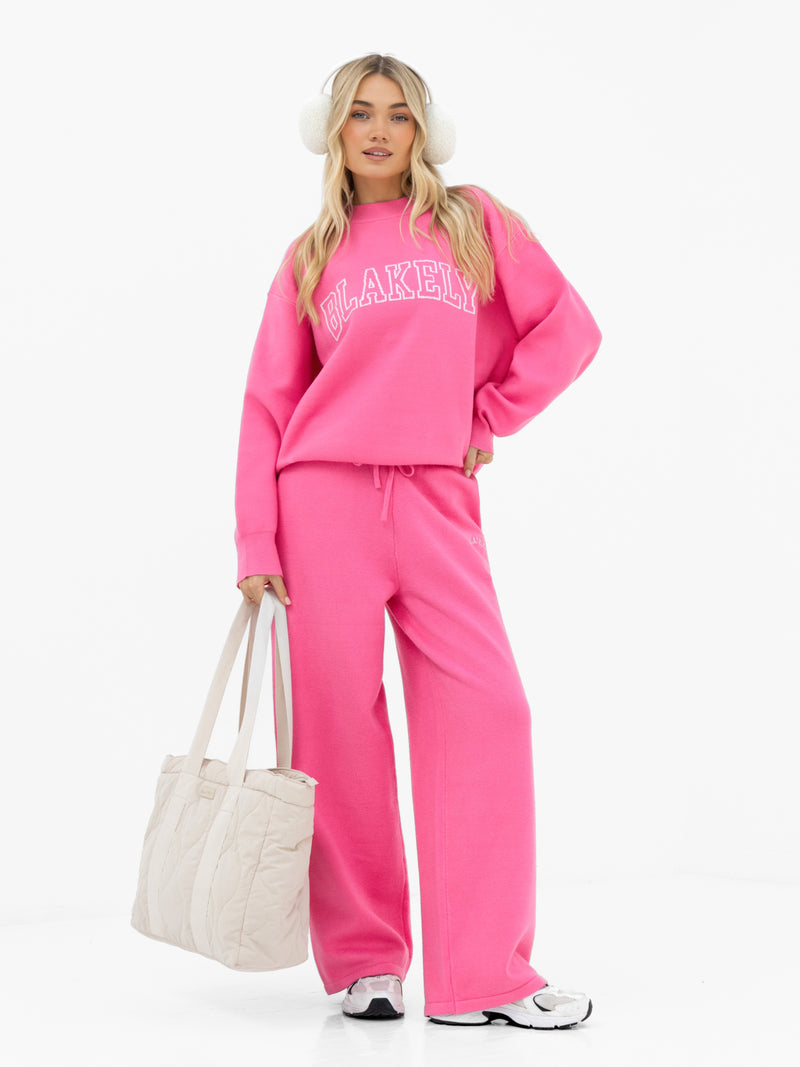 Varsity Oversized Knitted Sweater - Bright Pink