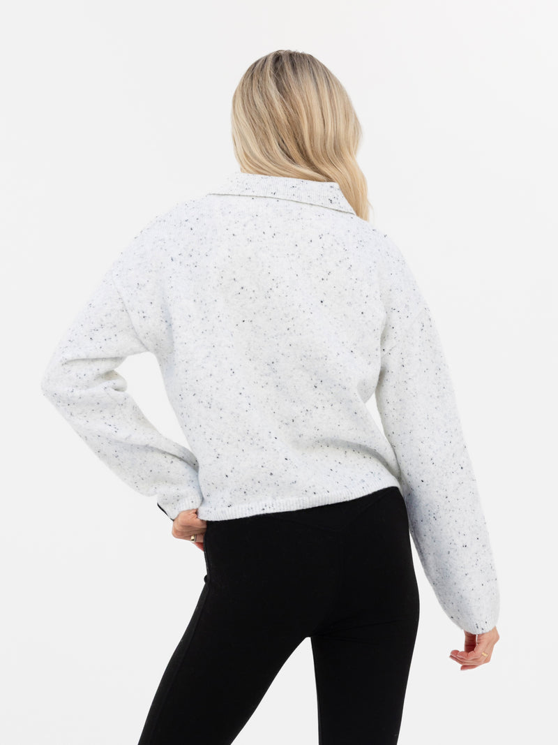 Mabel Knitted Polo - Marl White