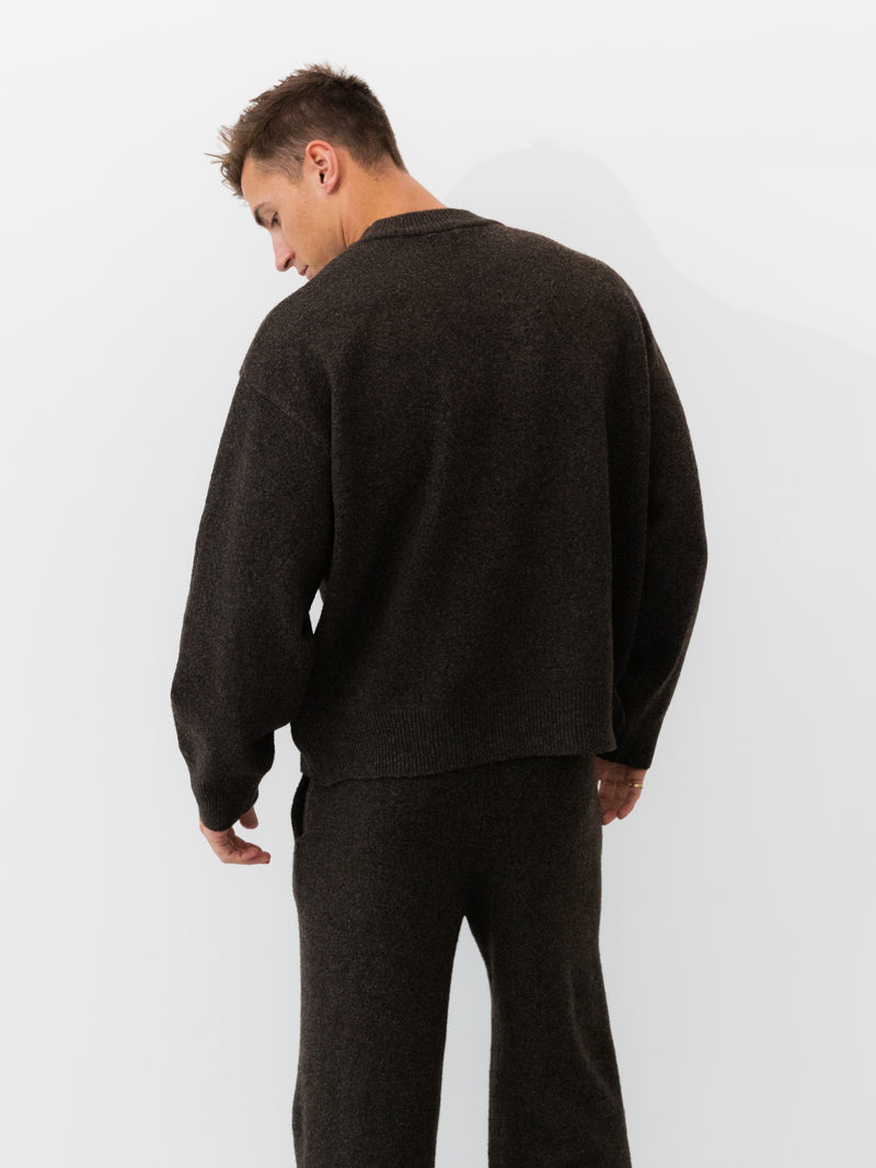 Alfie Relaxed Knitted Sweater - Dark Brown