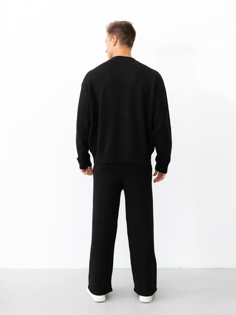 Alfie Knitted Wide Leg Sweatpants - Black