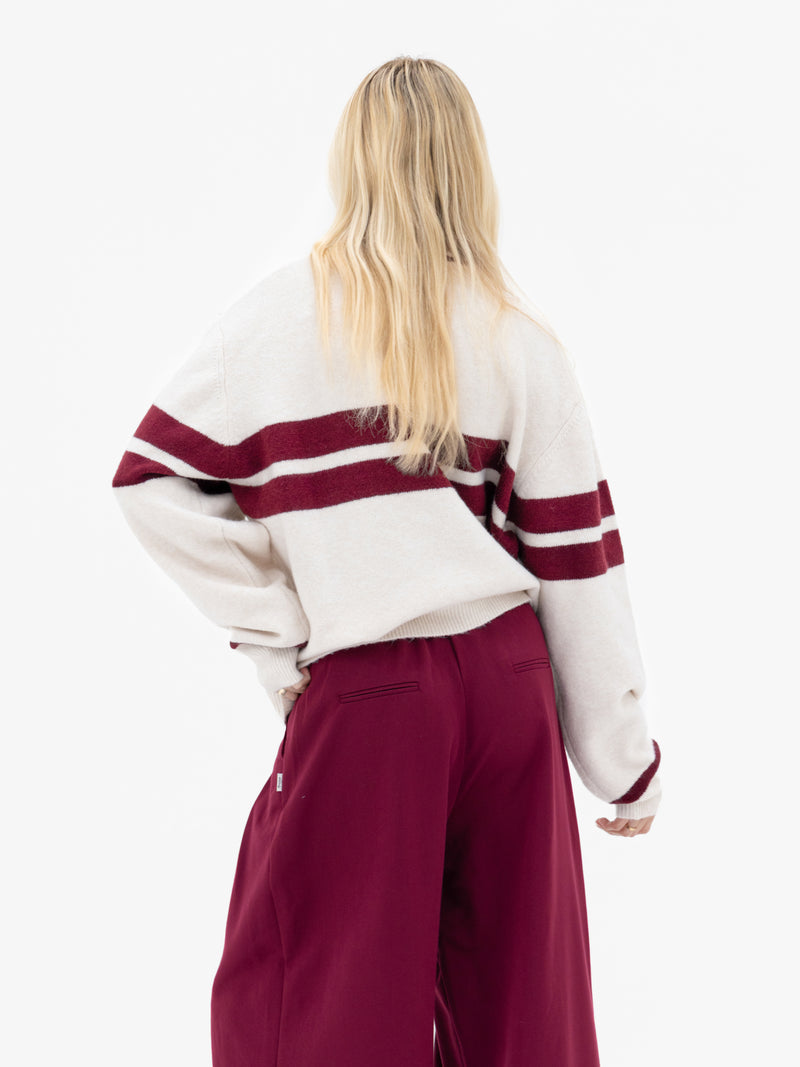 Mindy Stripe Knitted Sweater - Off White & Burgundy