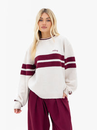 Mindy Stripe Knitted Sweater - Off White & Burgundy