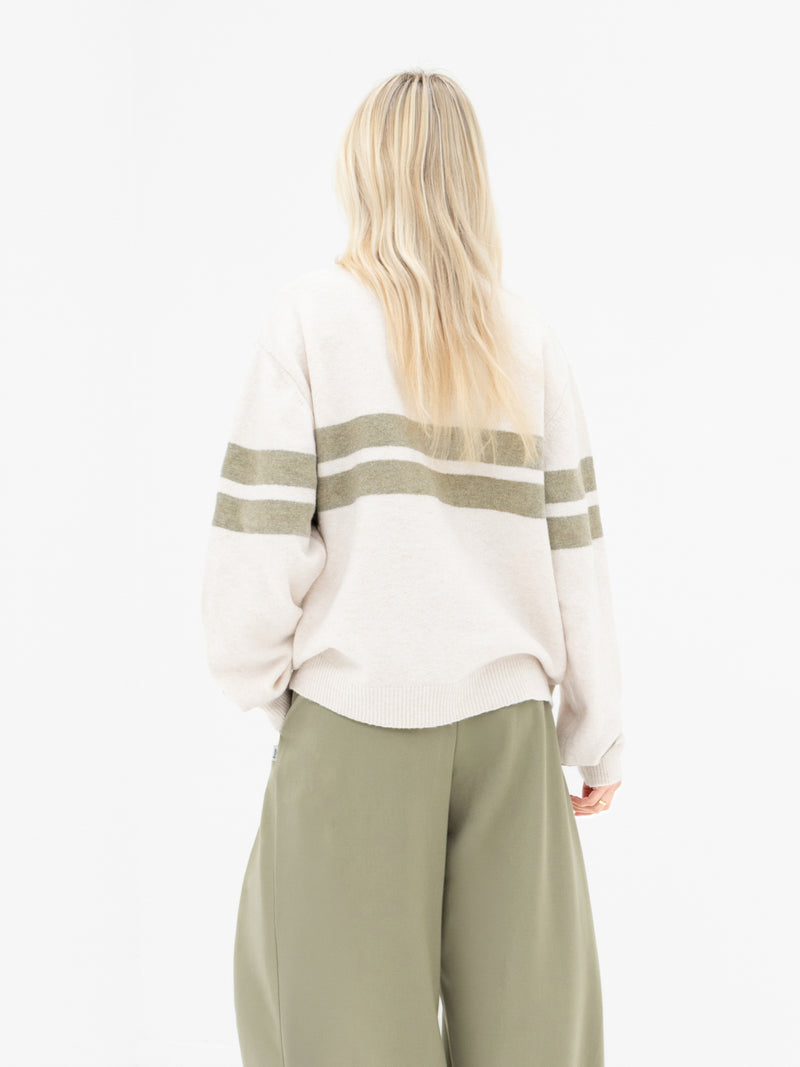 Mindy Stripe Knitted Sweater - Off White & Warm Olive