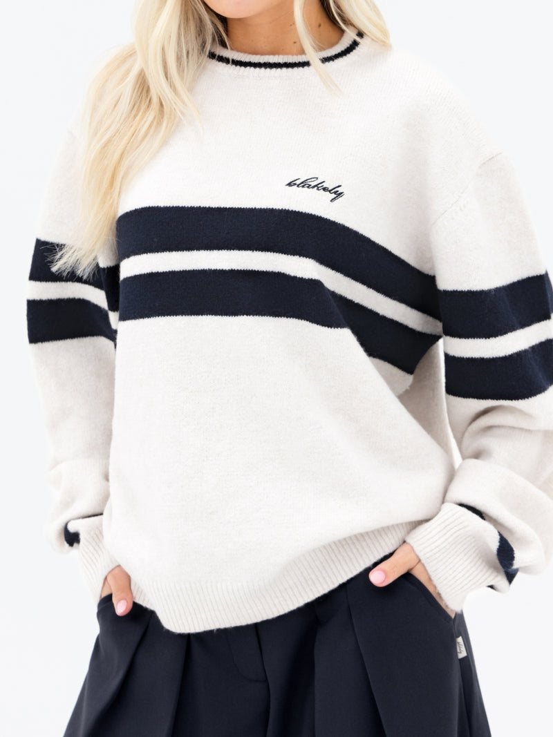 Mindy Stripe Knitted Sweater - Off White & Soft Navy