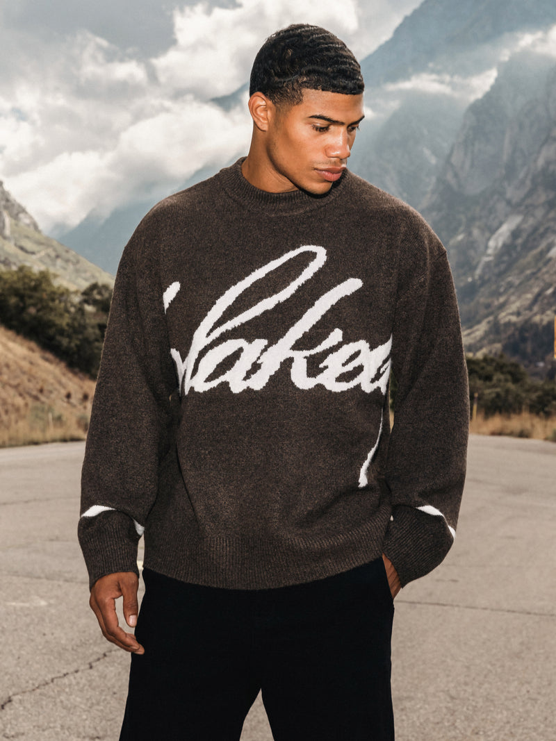 Abel Script Knitted Sweater - Dark Brown