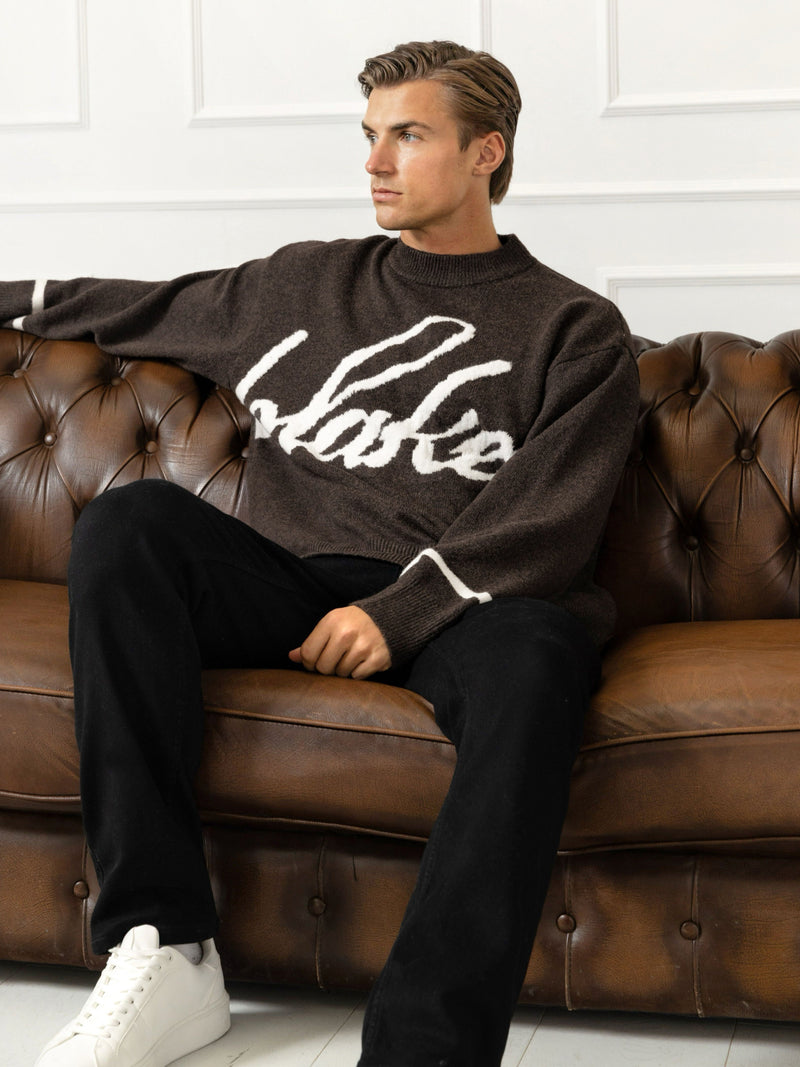 Abel Script Knitted Sweater - Dark Brown