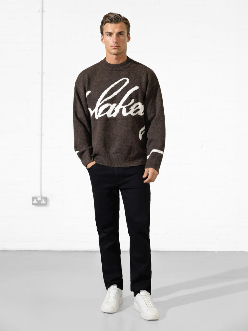Abel Script Knitted Sweater - Dark Brown