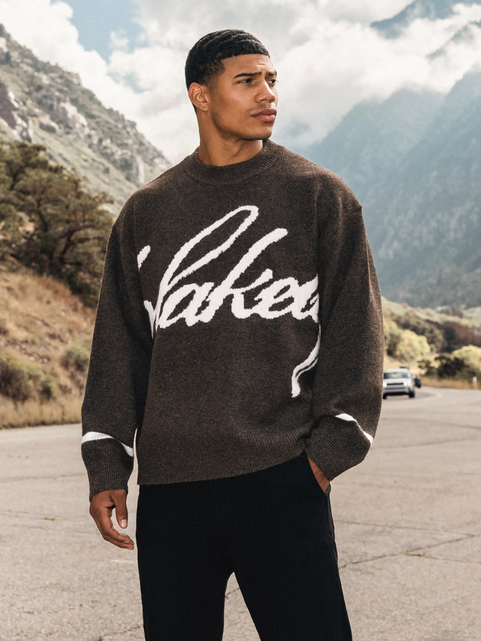 Abel Script Knitted Sweater - Dark Brown
