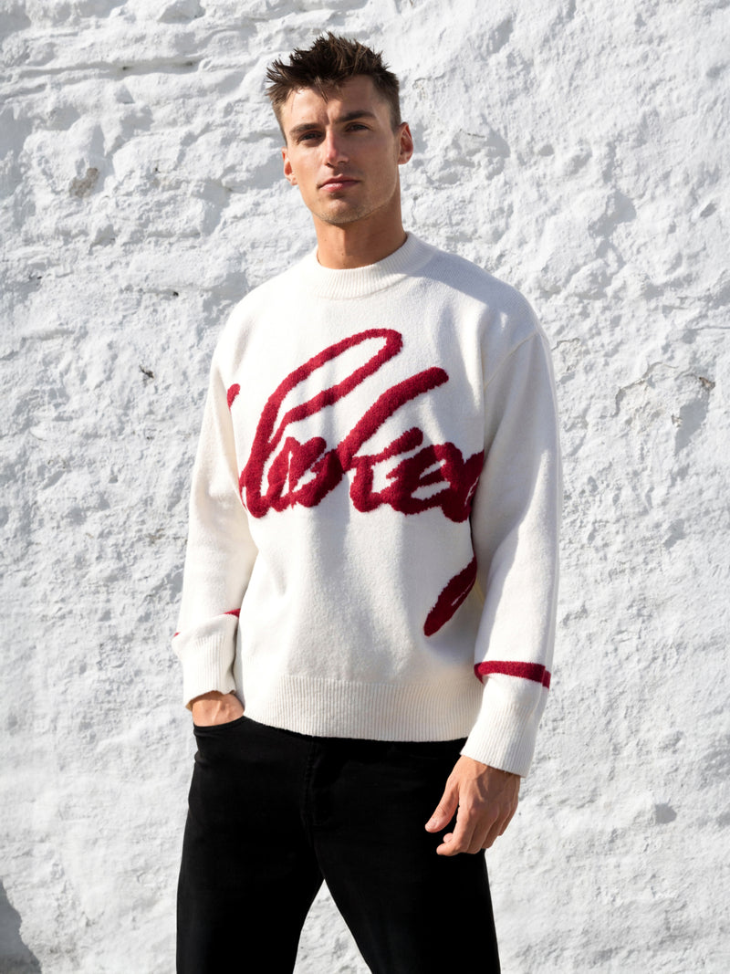 Relaxed Script Knitted Sweater - Cream