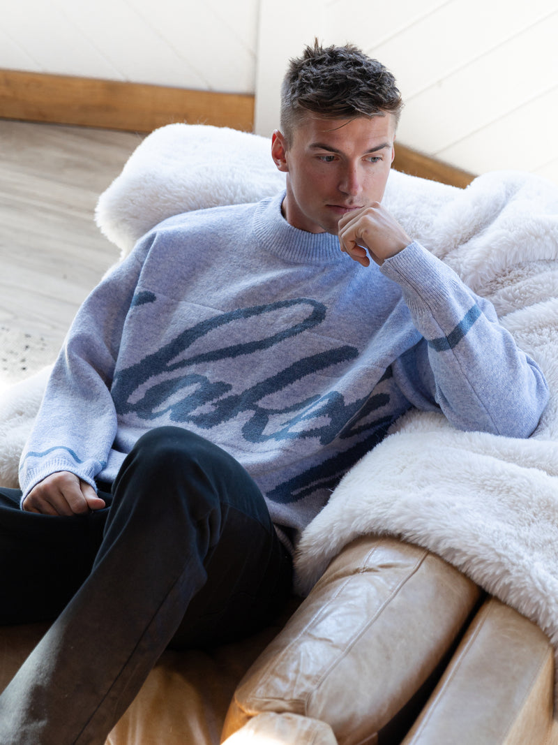 Relaxed Script Knitted Sweater - Icy Blue