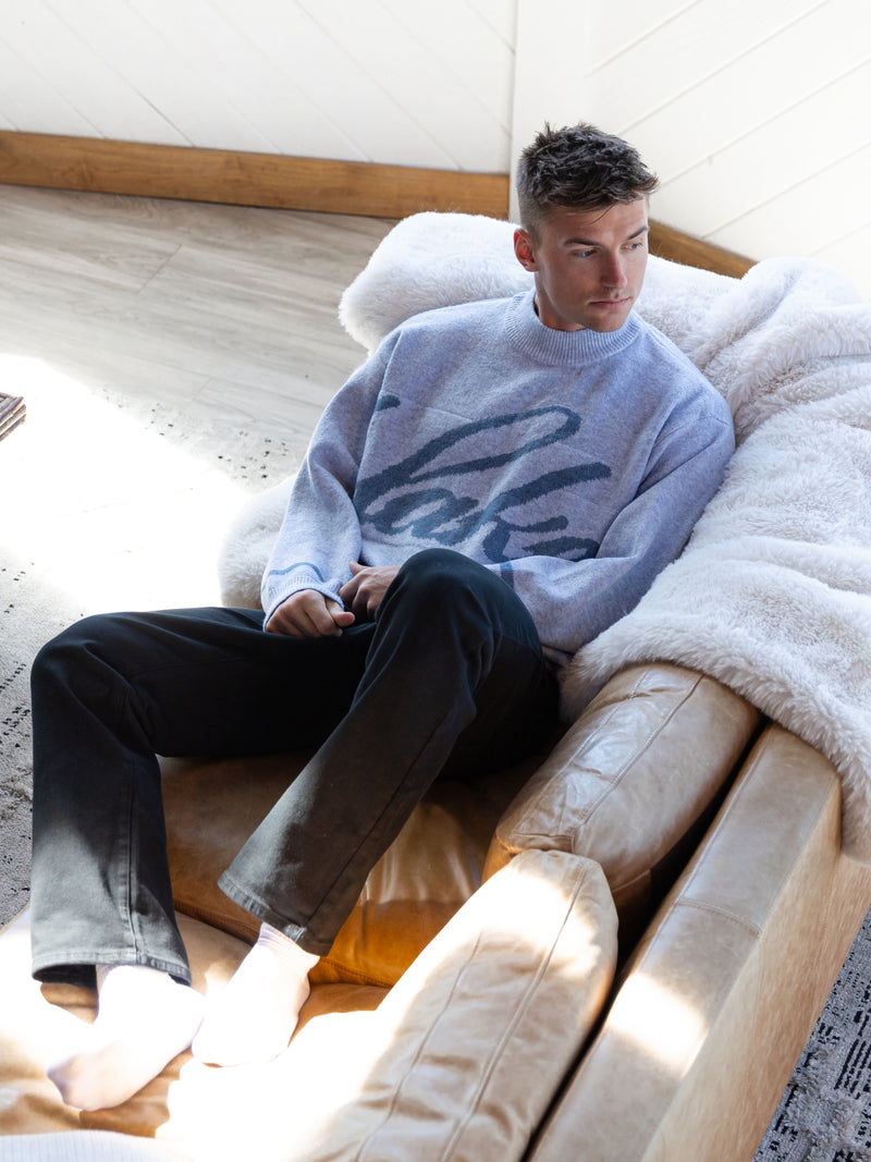 Relaxed Script Knitted Sweater - Icy Blue