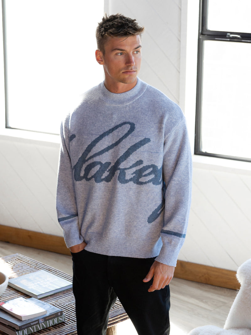 Relaxed Script Knitted Sweater - Icy Blue