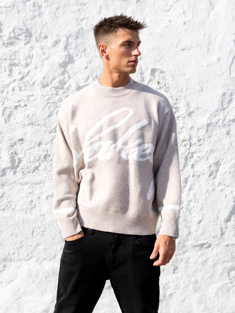 Relaxed Script Knitted Sweater - Taupe