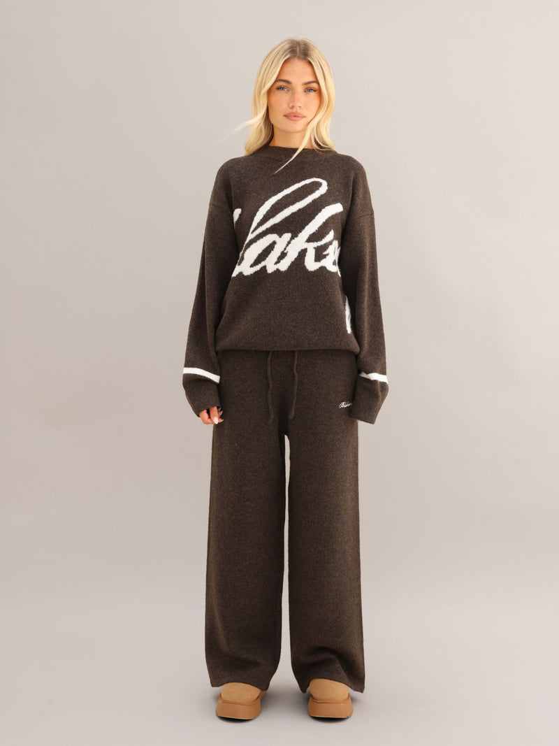 Margot Script Oversized Knitted Sweater - Chocolate Brown