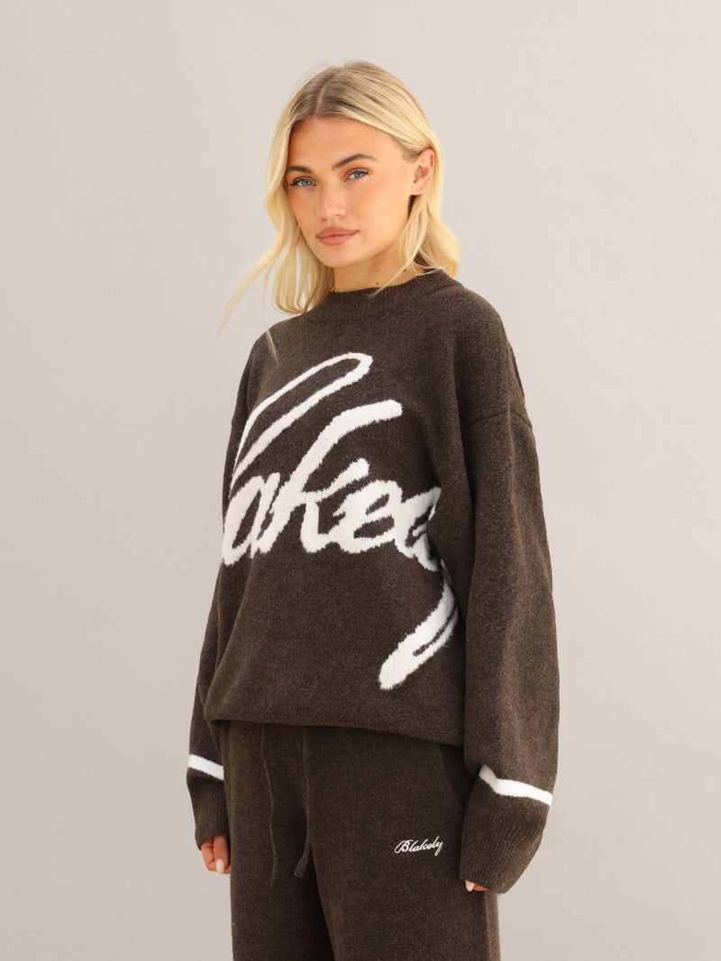 Margot Script Oversized Knitted Sweater - Chocolate Brown
