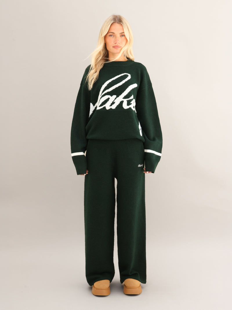 Margot Script Oversized Knitted Sweater - Emerald Green
