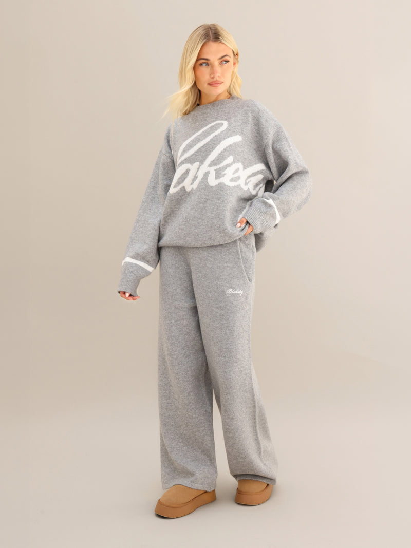 Margot Script Oversized Knitted Sweater - Marl Grey