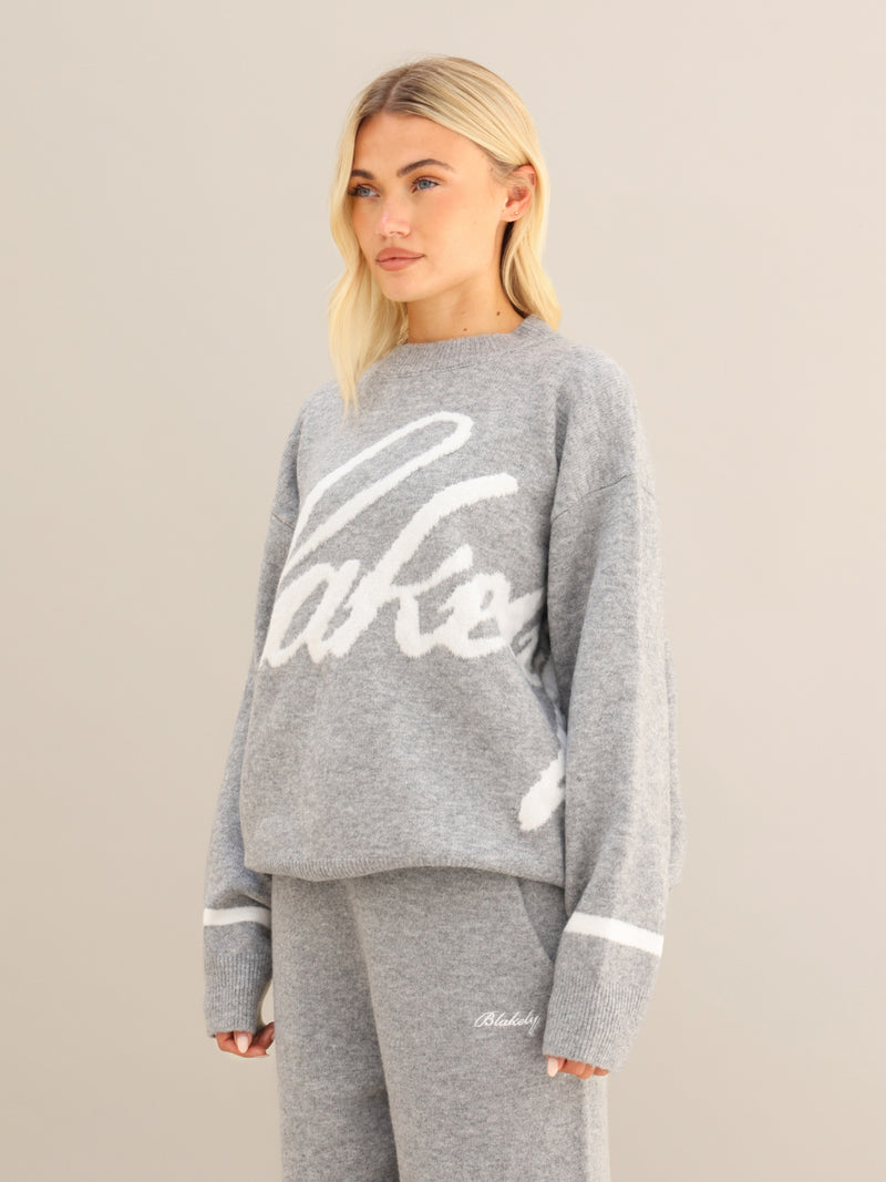 Margot Script Oversized Knitted Sweater - Marl Grey