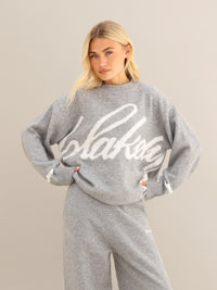Margot Script Oversized Knitted Sweater - Marl Grey