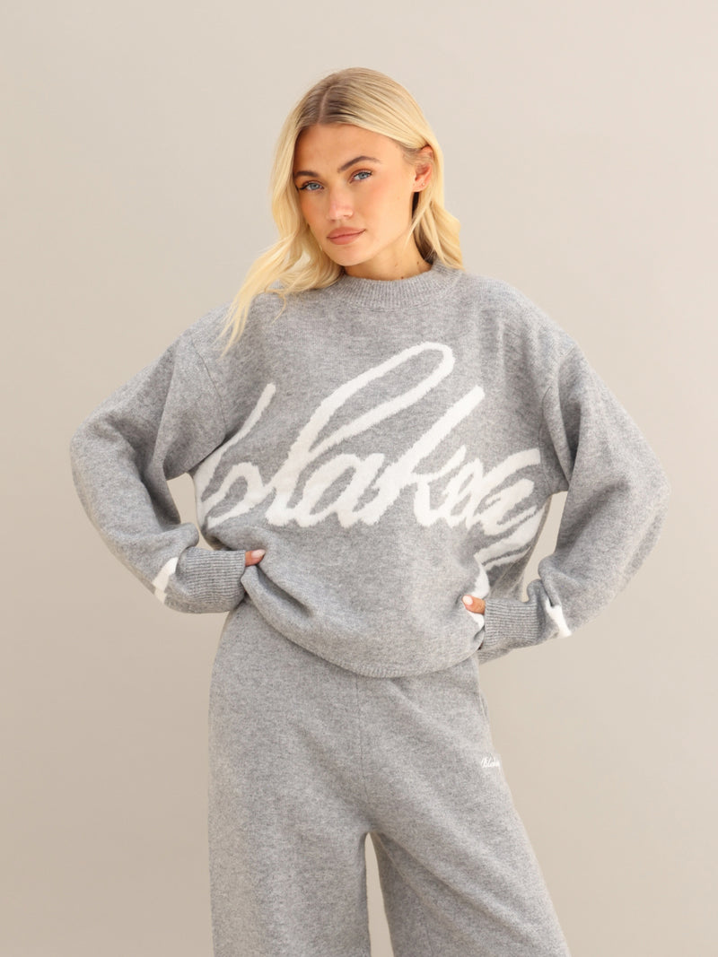 Margot Script Oversized Knitted Sweater - Marl Grey