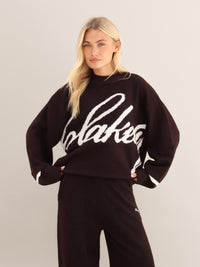 Margot Script Oversized Knitted Sweater - Dark Mulberry