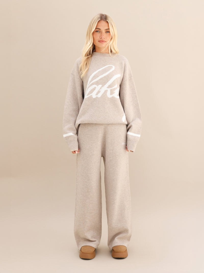 Margot Script Oversized Knitted Sweater - Toasted Taupe
