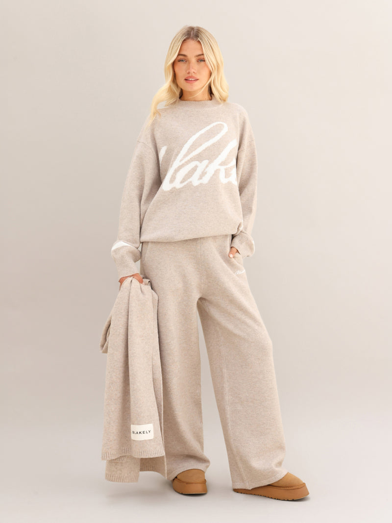 Margot Script Oversized Knitted Sweater - Toasted Taupe