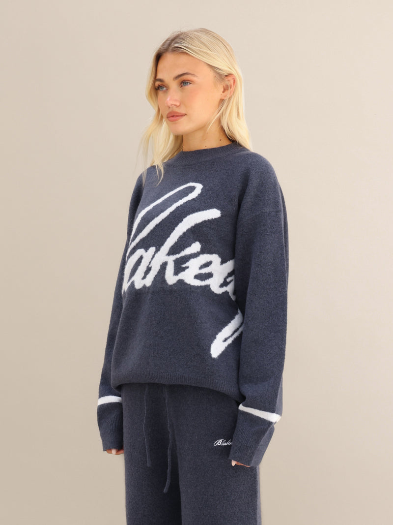 Margot Script Oversized Knitted Sweater - True Navy