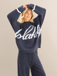 Margot Script Oversized Knitted Sweater - True Navy