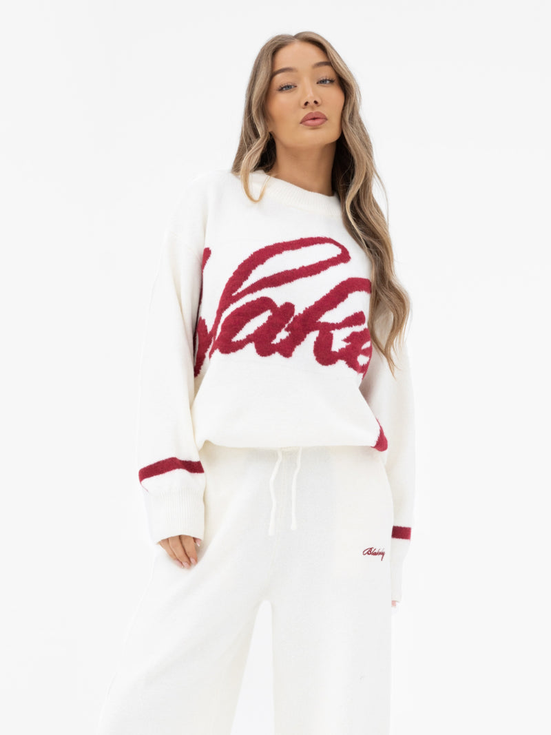 Margot Knitted Wide Leg Sweatpants - Cream