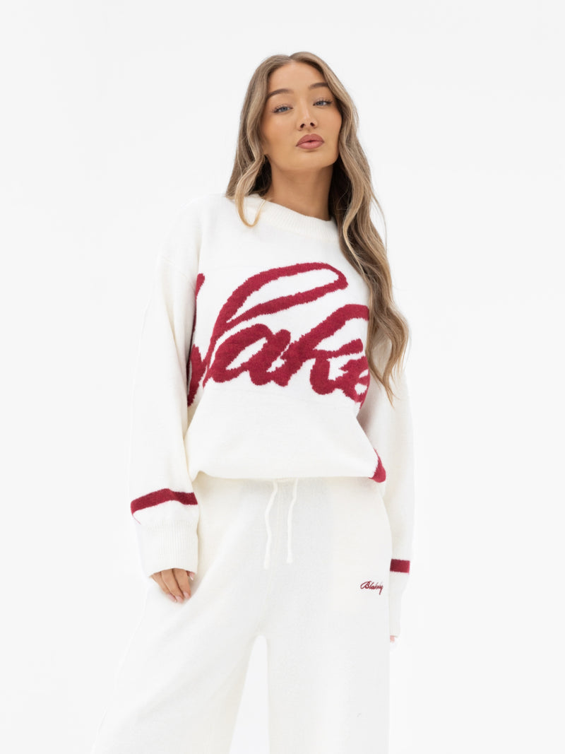 Margot Script Oversized Knitted Sweater - Cream